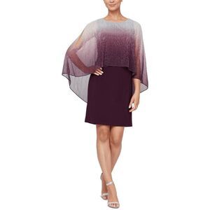 SL Fashions Women's Shimmer-Popover Sheath Dress - Deep Plum 4